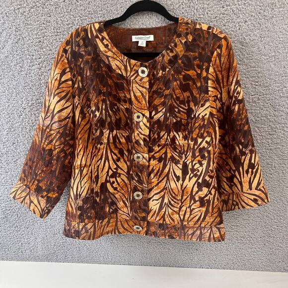Coldwater Creek Jacket Size 16 Women's Top  Brown leaf pattern Art to wear Lined - Picture 1 of 10
